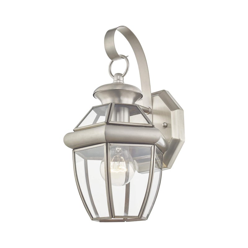Livex Lighting 2051-91 Monterey 1 Light Outdoor Brushed Nickel Finish Solid Brass Wall Lantern with Clear Beveled Glass - Image 2